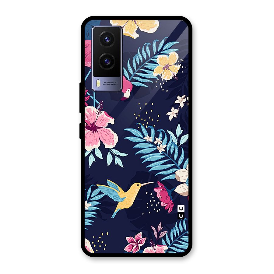 Tropical Flamingo Pattern Glass Back Case for Vivo V21e 5G