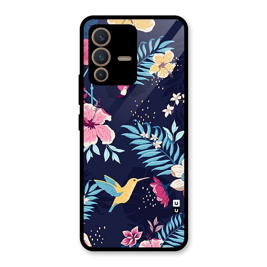 Tropical Flamingo Pattern Glass Back Case for Vivo V23 5G