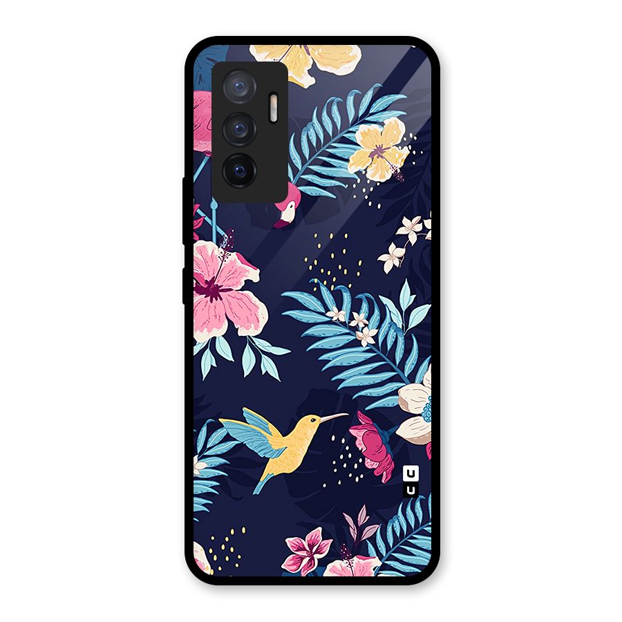 Tropical Flamingo Pattern Glass Back Case for Vivo V23e