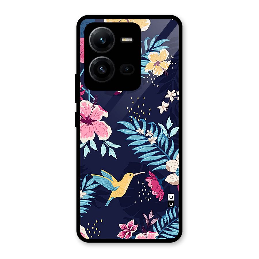 Tropical Flamingo Pattern Glass Back Case for Vivo V25