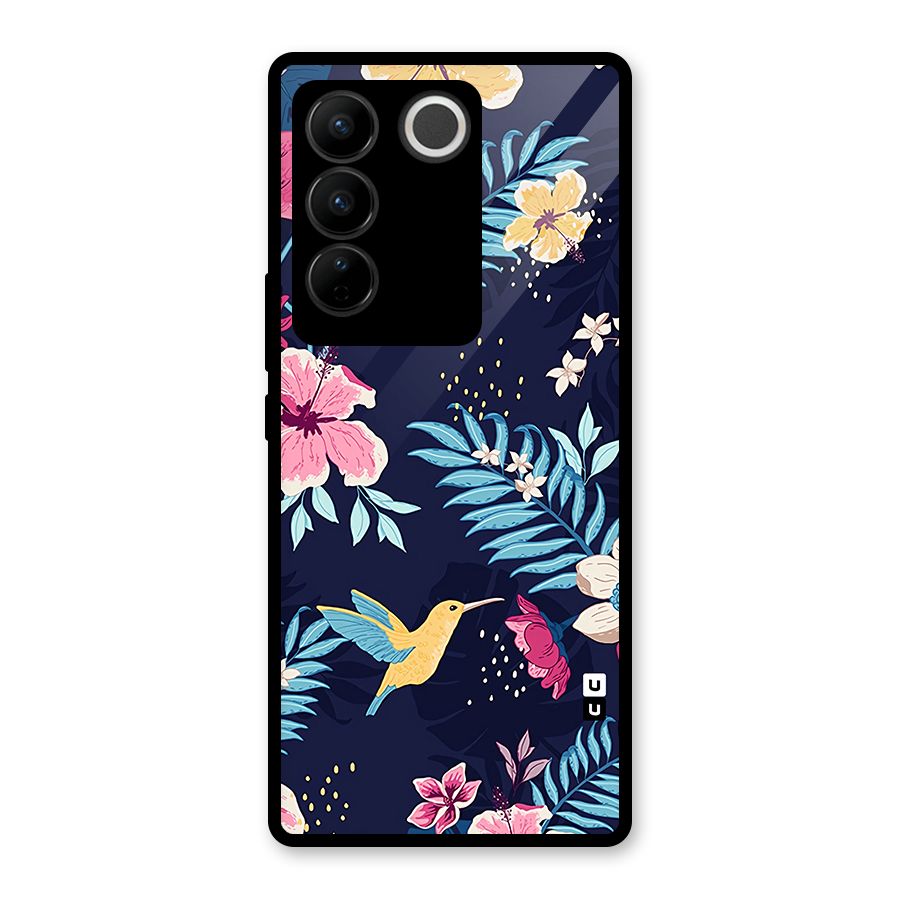 Tropical Flamingo Pattern Glass Back Case for Vivo V27