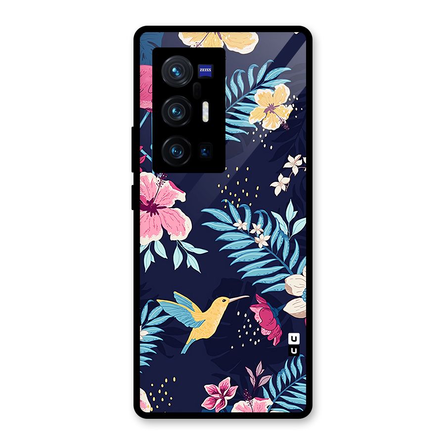 Tropical Flamingo Pattern Glass Back Case for Vivo X70 Pro Plus