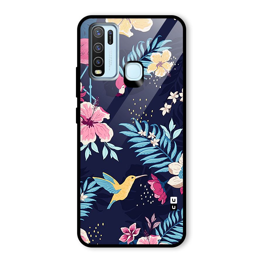 Tropical Flamingo Pattern Glass Back Case for Vivo Y30
