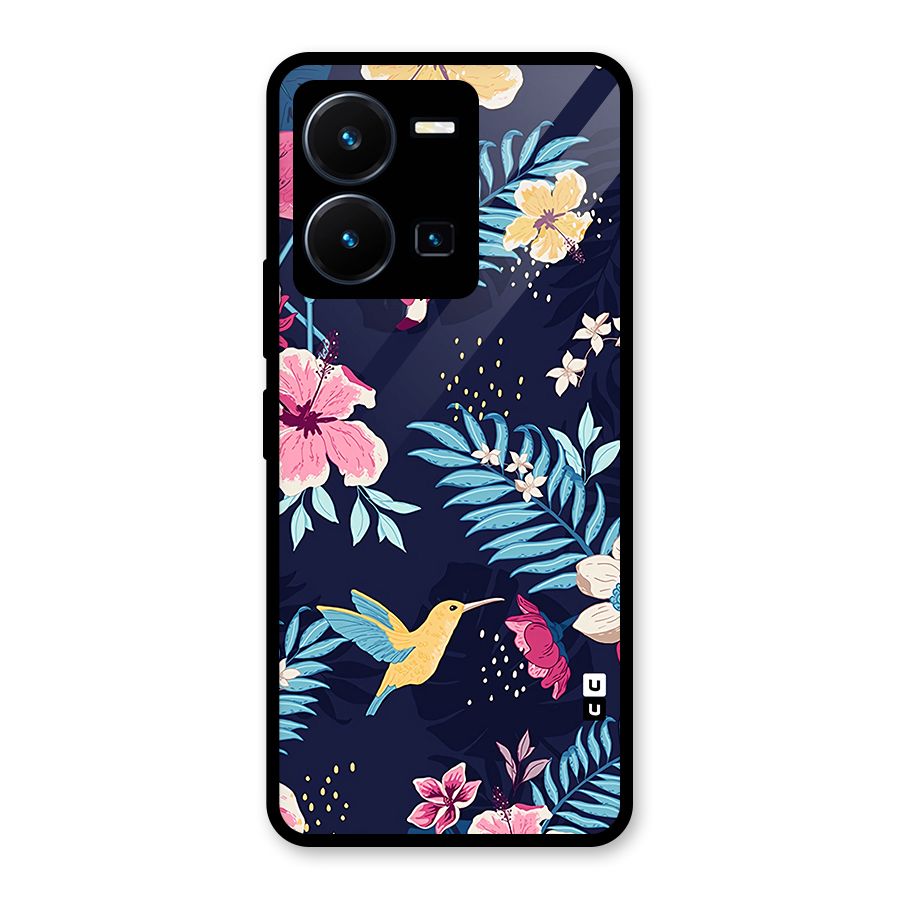Tropical Flamingo Pattern Glass Back Case for Vivo Y35