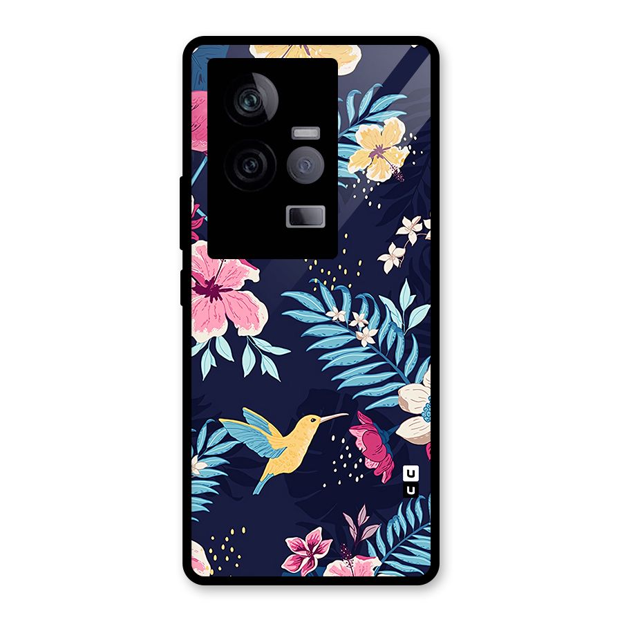 Tropical Flamingo Pattern Glass Back Case for Vivo iQOO 11 5G