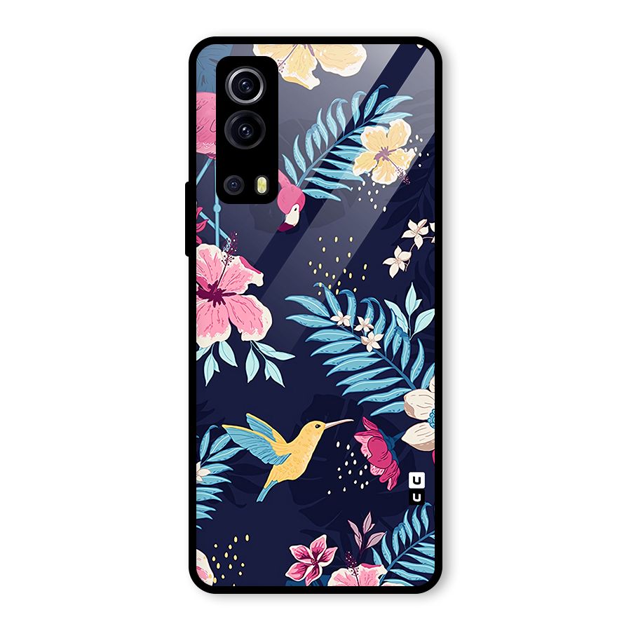 Tropical Flamingo Pattern Glass Back Case for Vivo iQOO Z3