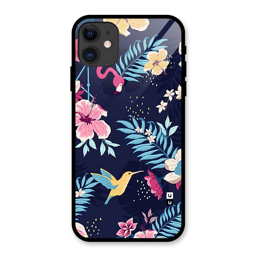 Tropical Flamingo Pattern Glass Back Case for iPhone 11