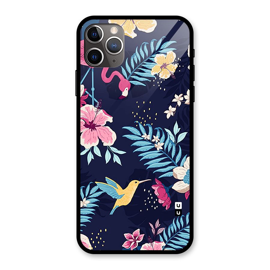Tropical Flamingo Pattern Glass Back Case for iPhone 11 Pro Max