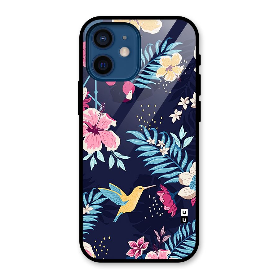 Tropical Flamingo Pattern Glass Back Case for iPhone 12 Mini