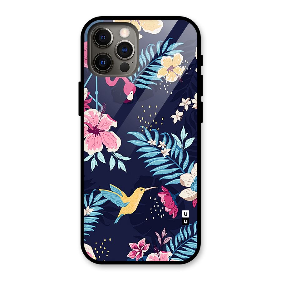 Tropical Flamingo Pattern Glass Back Case for iPhone 12 Pro