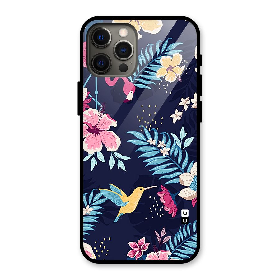 Tropical Flamingo Pattern Glass Back Case for iPhone 12 Pro Max