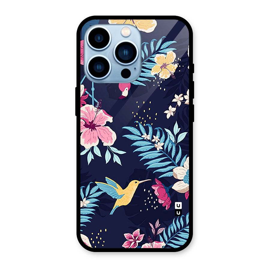 Tropical Flamingo Pattern Glass Back Case for iPhone 13 Pro