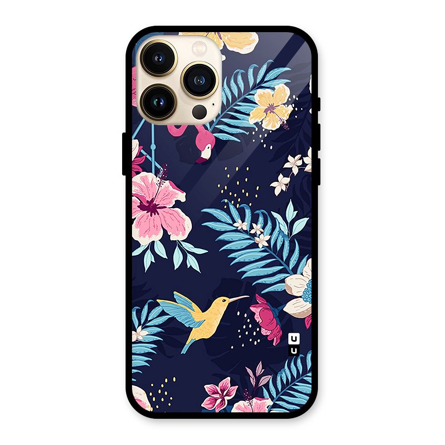 Tropical Flamingo Pattern Glass Back Case for iPhone 13 Pro Max