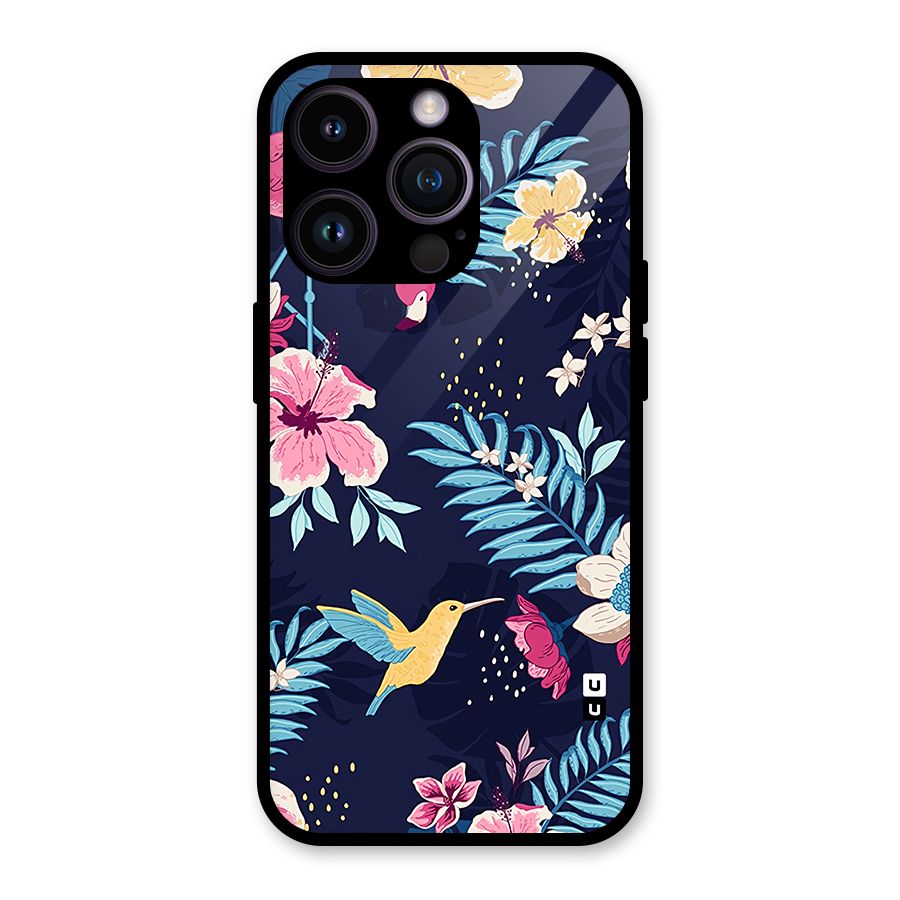 Tropical Flamingo Pattern Glass Back Case for iPhone 14 Pro