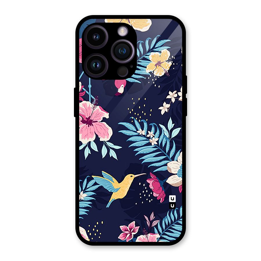 Tropical Flamingo Pattern Glass Back Case for iPhone 14 Pro Max