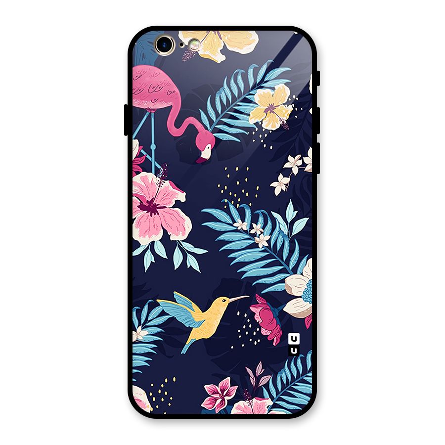 Tropical Flamingo Pattern Glass Back Case for iPhone 6 6S