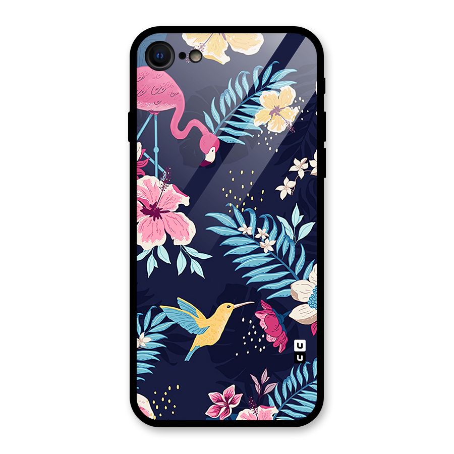 Tropical Flamingo Pattern Glass Back Case for iPhone 7
