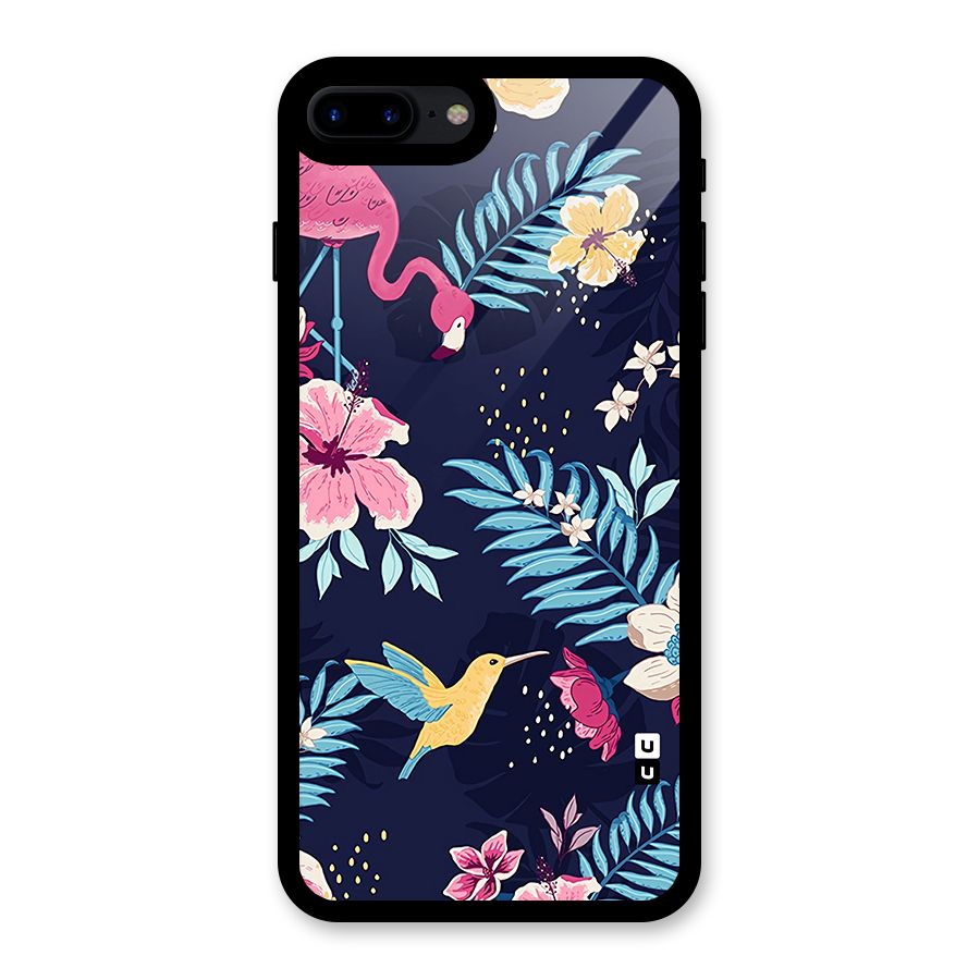 Tropical Flamingo Pattern Glass Back Case for iPhone 8 Plus