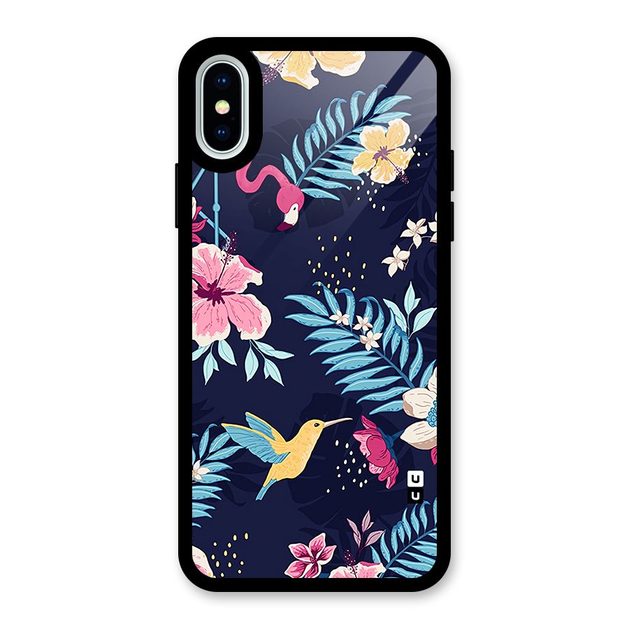 Tropical Flamingo Pattern Glass Back Case for iPhone X
