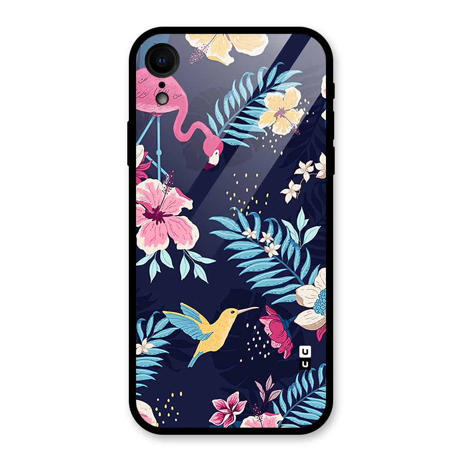 Tropical Flamingo Pattern Glass Back Case for iPhone XR