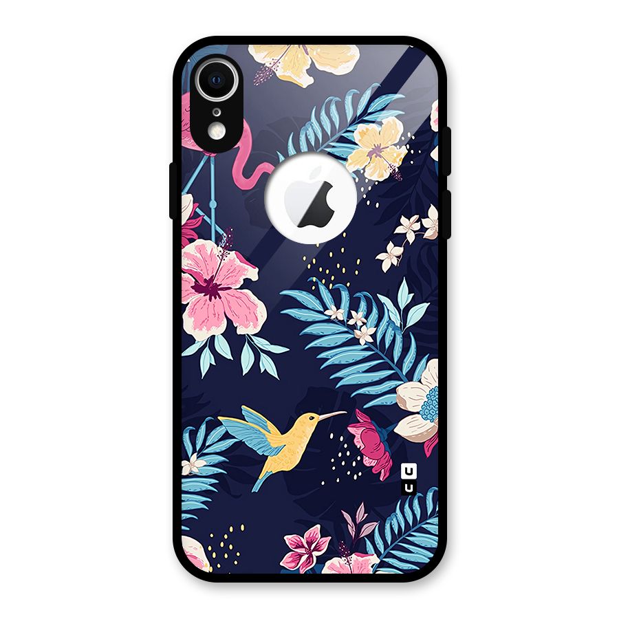 Tropical Flamingo Pattern Glass Back Case for iPhone XR Logo Cut