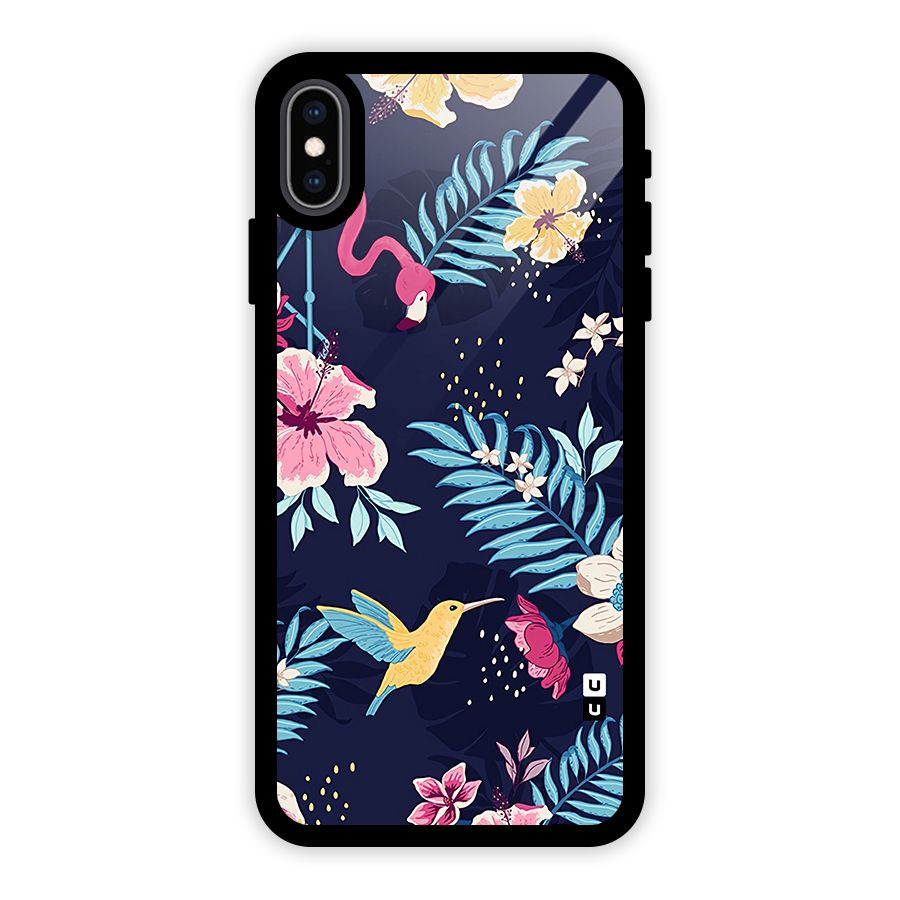 Tropical Flamingo Pattern Glass Back Case for iPhone XS Max