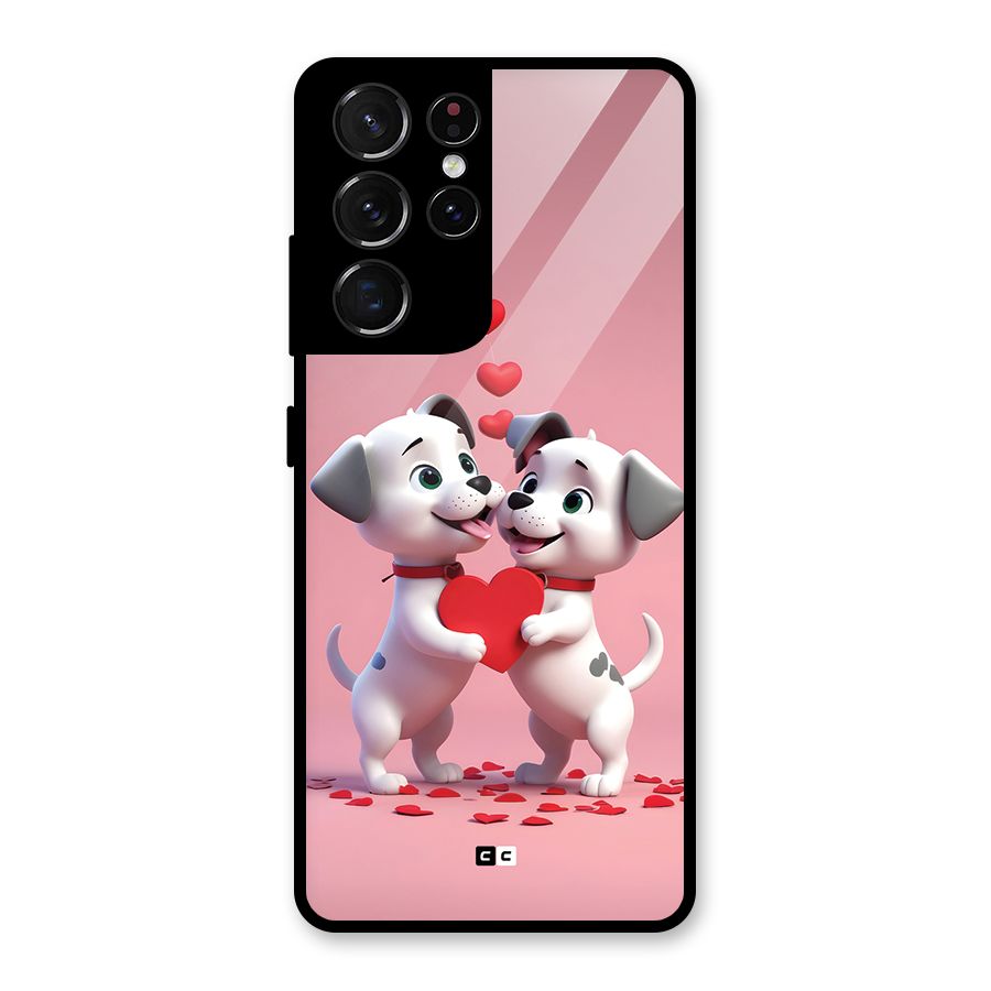 Two Puppies Together Glass Back Case for Galaxy S21 Ultra 5G