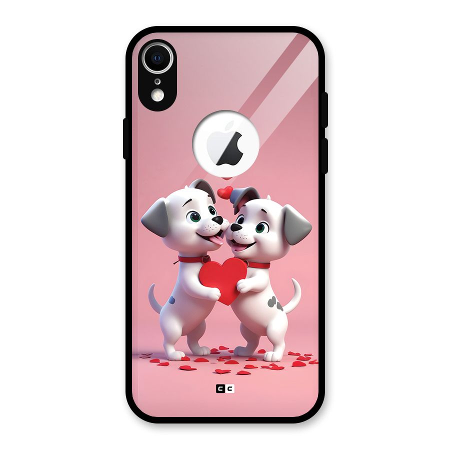 Two Puppies Together Glass Back Case for iPhone XR Logo Cut
