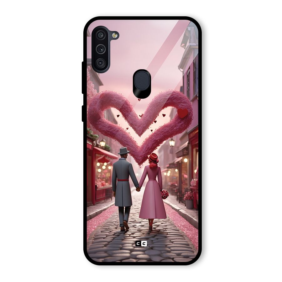 Valetines Couple Walking Glass Back Case for Galaxy M11