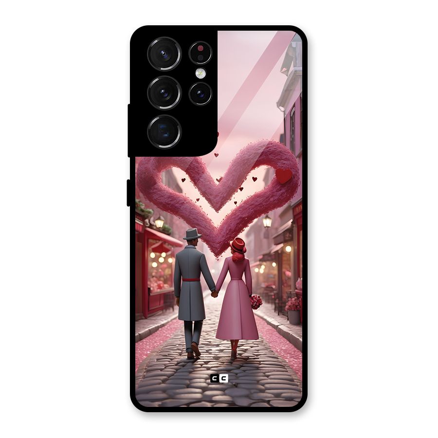 Valetines Couple Walking Glass Back Case for Galaxy S21 Ultra 5G