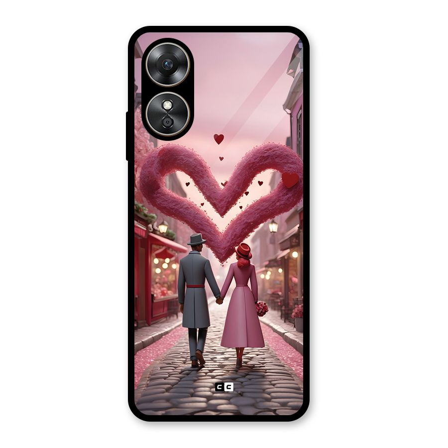 Valetines Couple Walking Glass Back Case for Oppo A17