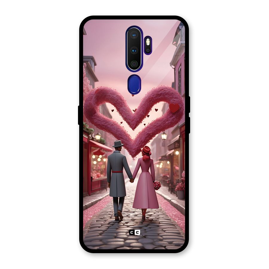 Valetines Couple Walking Glass Back Case for Oppo A9 (2020)
