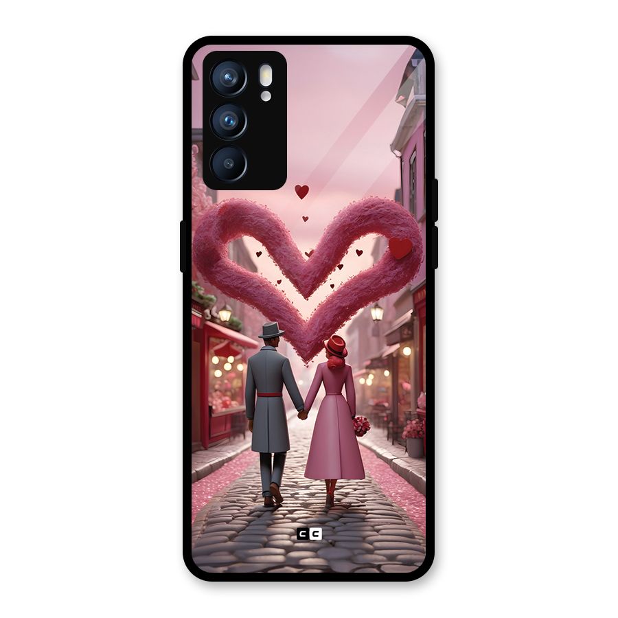 Valetines Couple Walking Glass Back Case for Oppo Reno6 5G