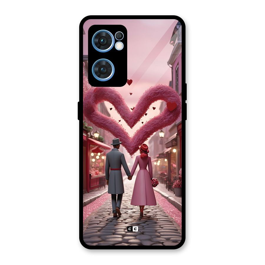Valetines Couple Walking Glass Back Case for Oppo Reno7 5G