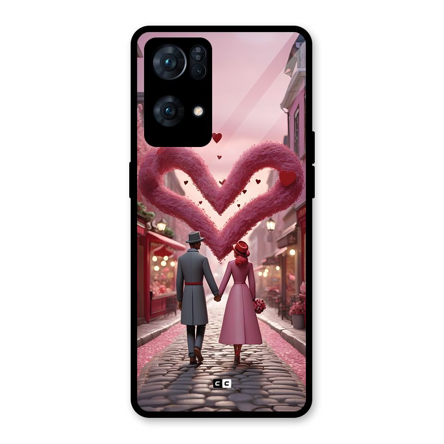 Valetines Couple Walking Glass Back Case for Oppo Reno7 Pro 5G