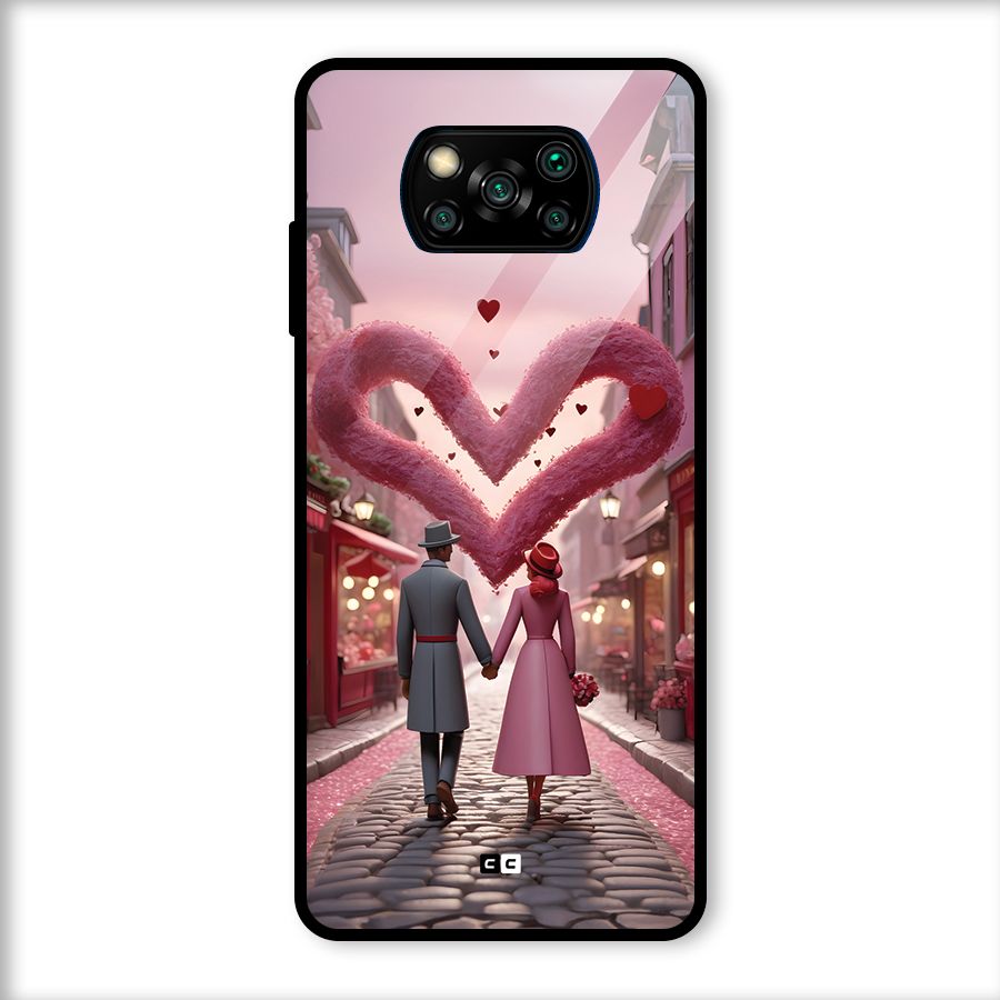 Valetines Couple Walking Glass Back Case for Poco X3