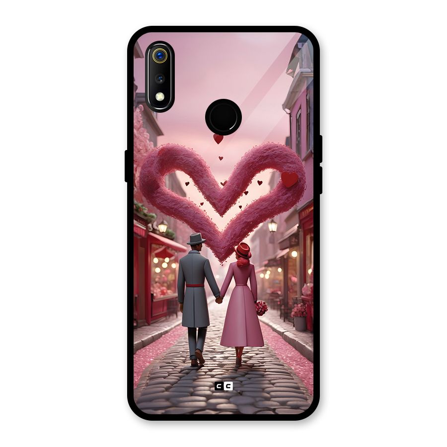 Valetines Couple Walking Glass Back Case for Realme 3i