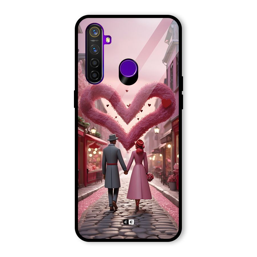 Valetines Couple Walking Glass Back Case for Realme 5 Pro