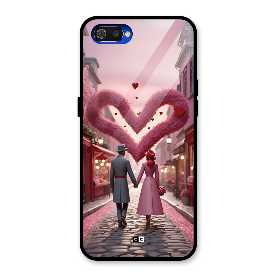 Valetines Couple Walking Glass Back Case for Realme C2