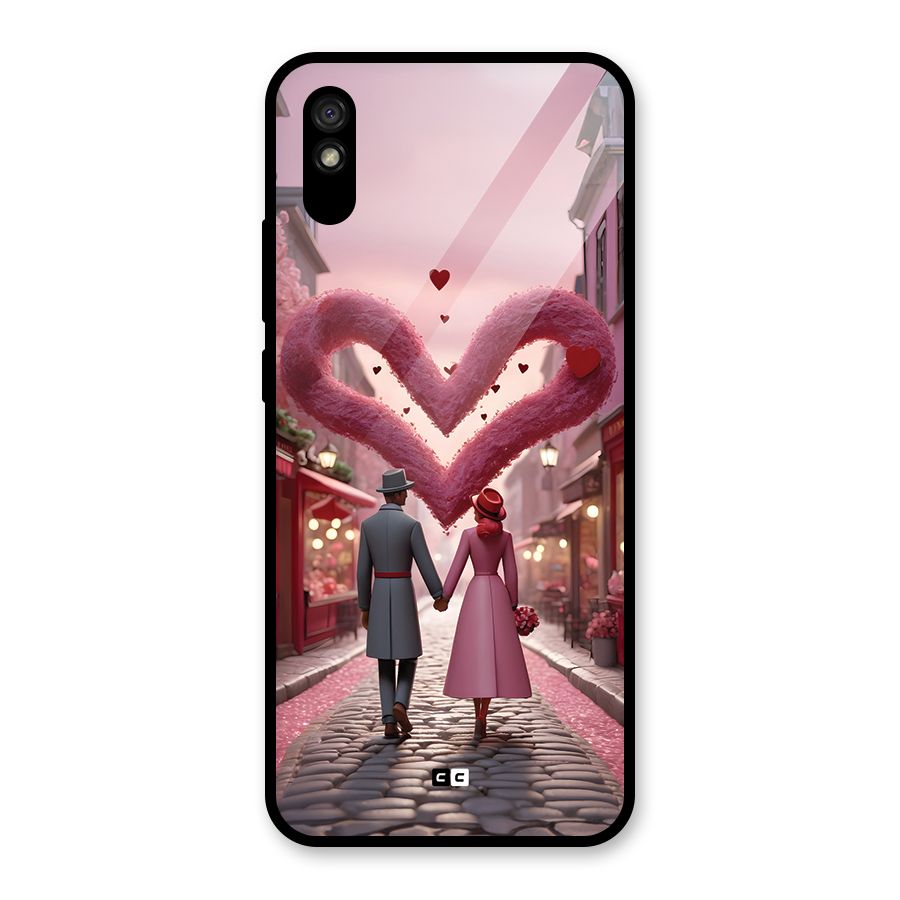 Valetines Couple Walking Glass Back Case for Redmi 9A