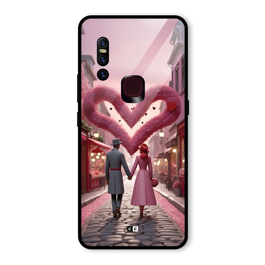 Valetines Couple Walking Glass Back Case for Vivo V15