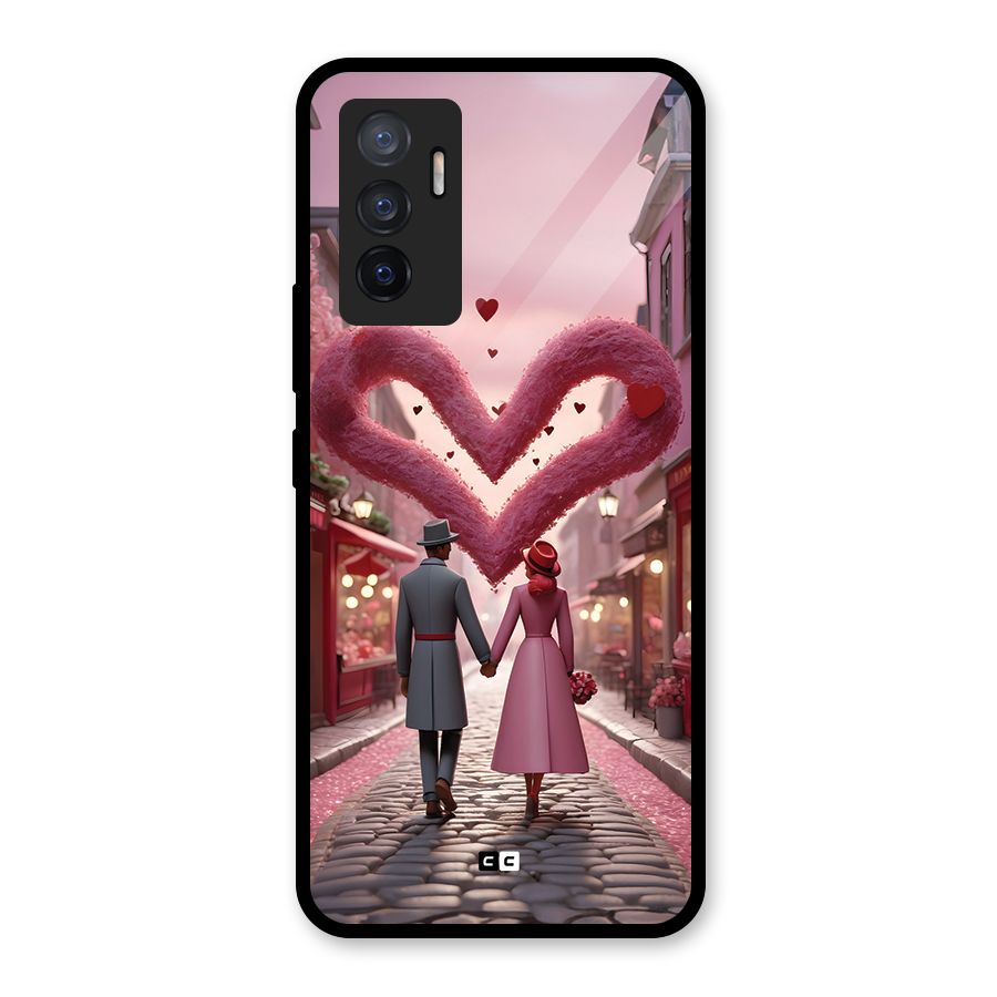 Valetines Couple Walking Glass Back Case for Vivo V23e
