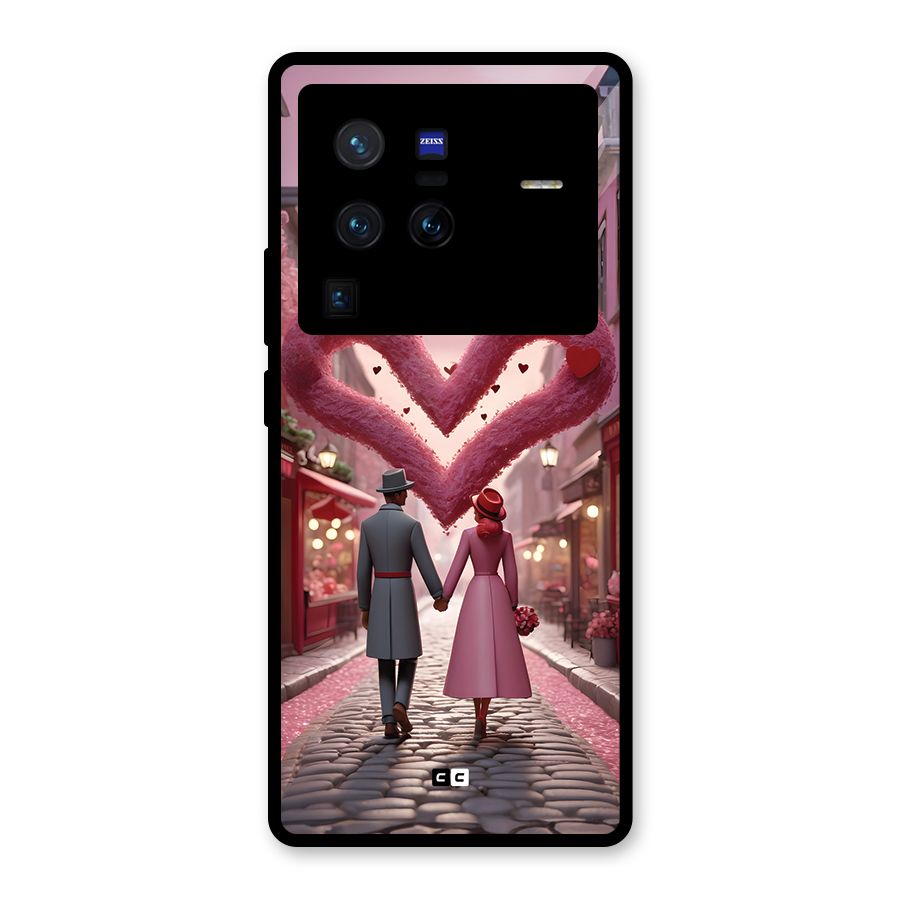 Valetines Couple Walking Glass Back Case for Vivo X80 Pro
