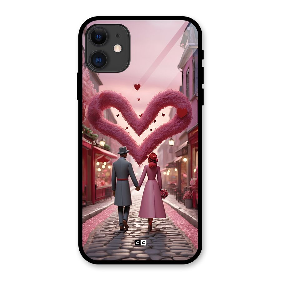 Valetines Couple Walking Glass Back Case for iPhone 11