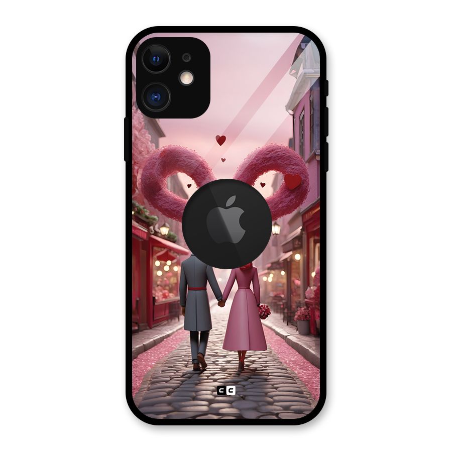Valetines Couple Walking Glass Back Case for iPhone 11 Logo Cut
