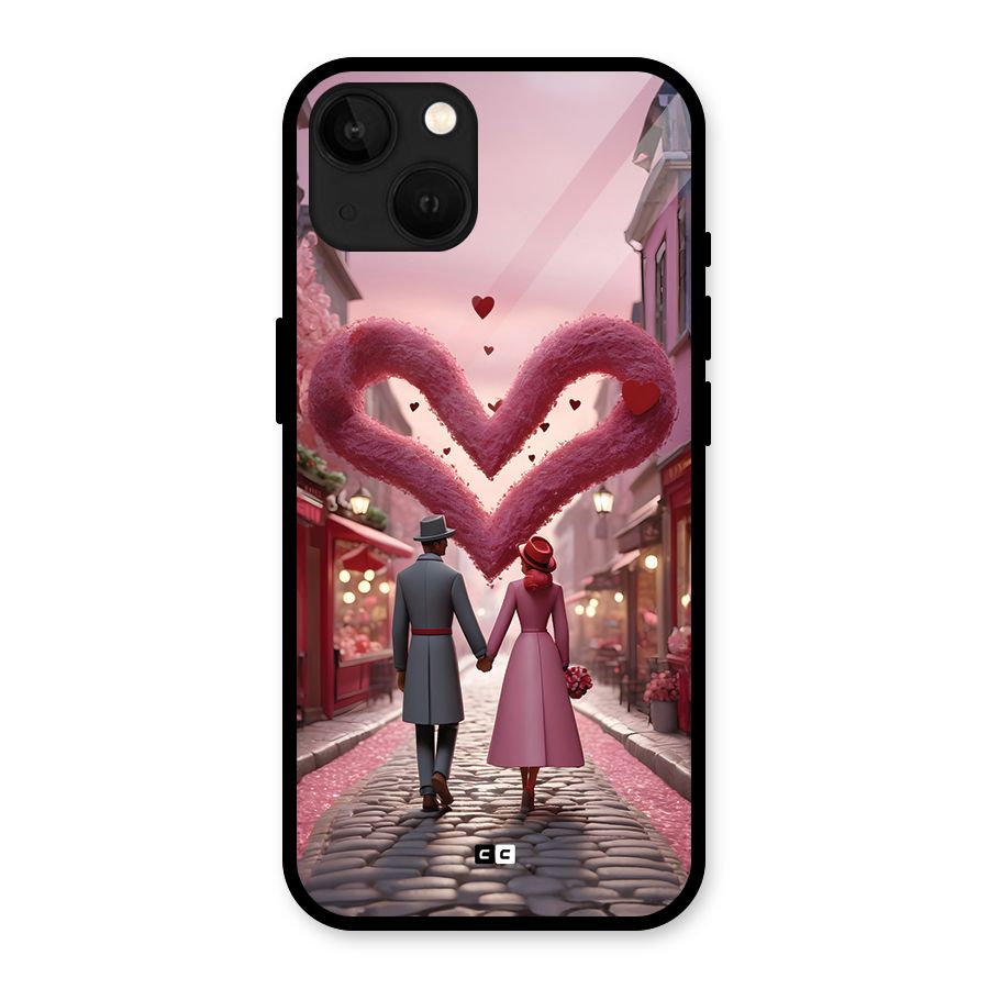 Valetines Couple Walking Glass Back Case for iPhone 13