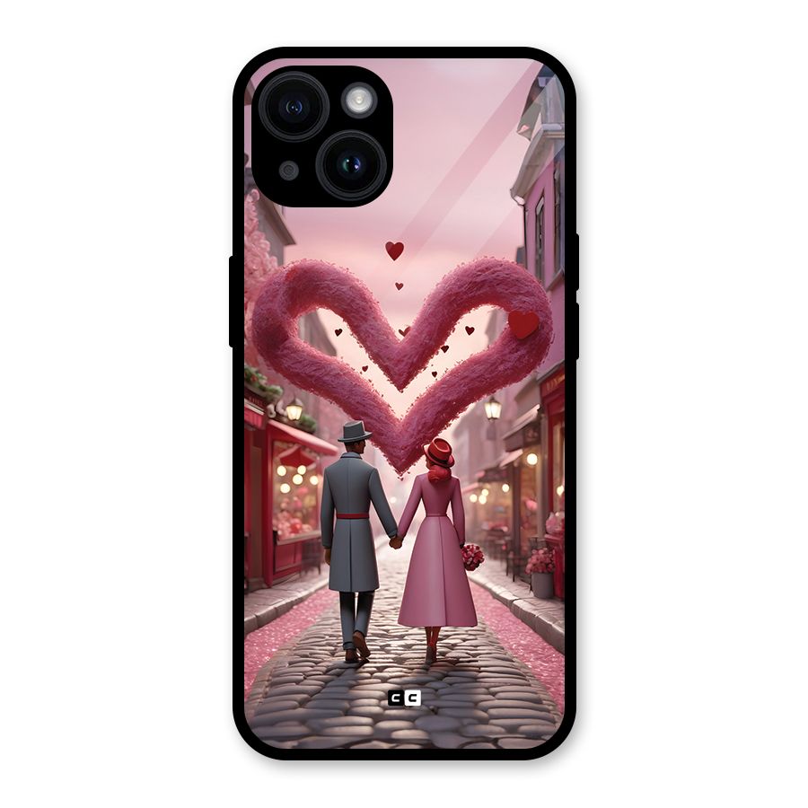 Valetines Couple Walking Glass Back Case for iPhone 14