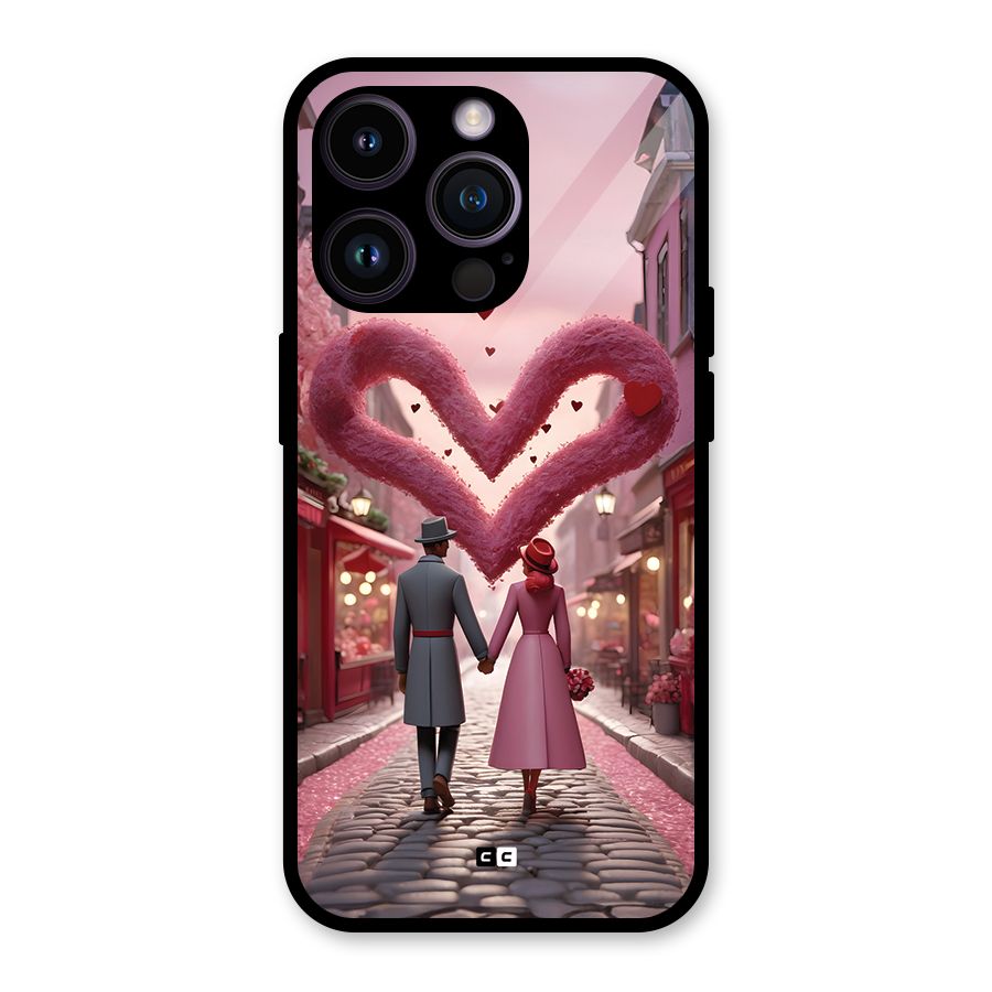 Valetines Couple Walking Glass Back Case for iPhone 14 Pro