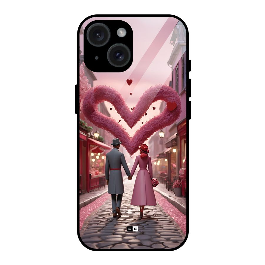 Valetines Couple Walking Glass Back Case for iPhone 15