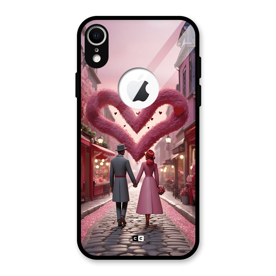 Valetines Couple Walking Glass Back Case for iPhone XR Logo Cut